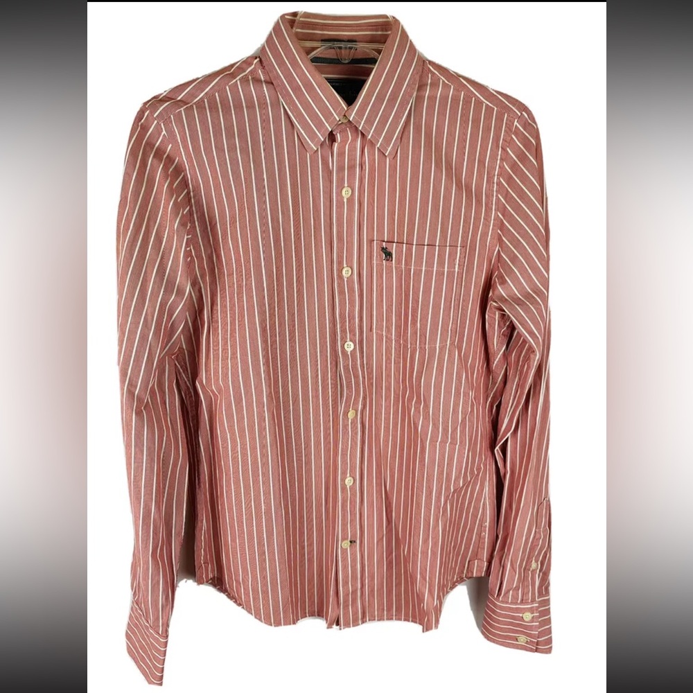Abercrombie & Fitch Small Red White Striped Muscle Long Sleeve Button Up Shirt